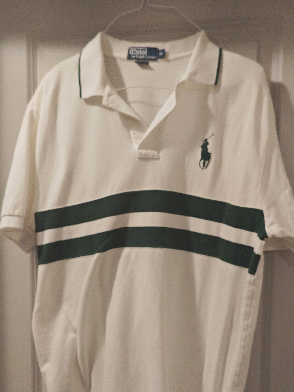 Polo by Ralph Lauren White Polo Shirt with Dark Green Stripes